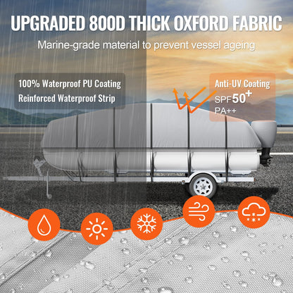 Pontoon Boat Cover 800D Waterproof Trailerable 19-20 ft with Storage Bag.