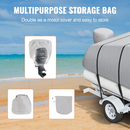 Pontoon Boat Cover 800D Waterproof Trailerable 19-20 ft with Storage Bag.
