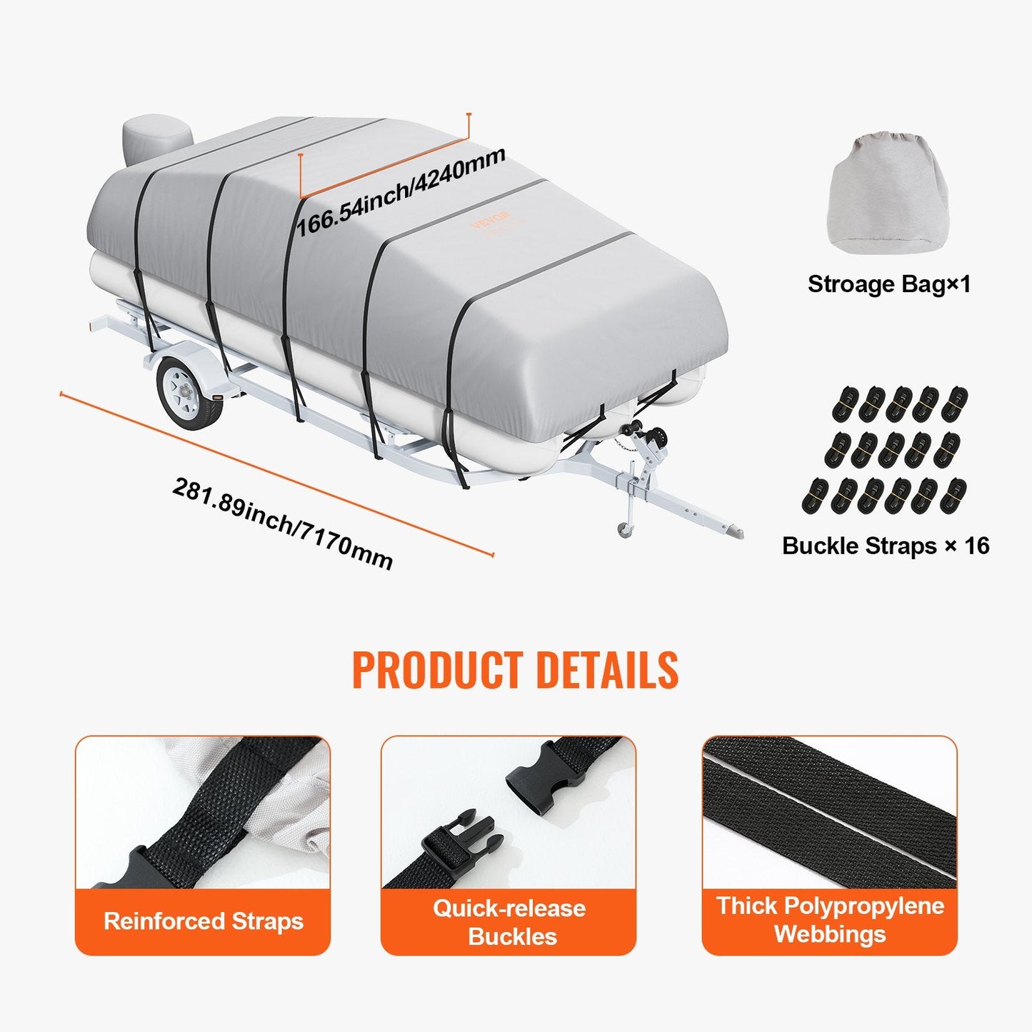 Pontoon Boat Cover 800D Waterproof Trailerable 19-20 ft with Storage Bag.