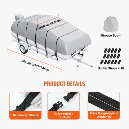 Pontoon Boat Cover 800D Waterproof Trailerable 19-20 ft with Storage Bag.