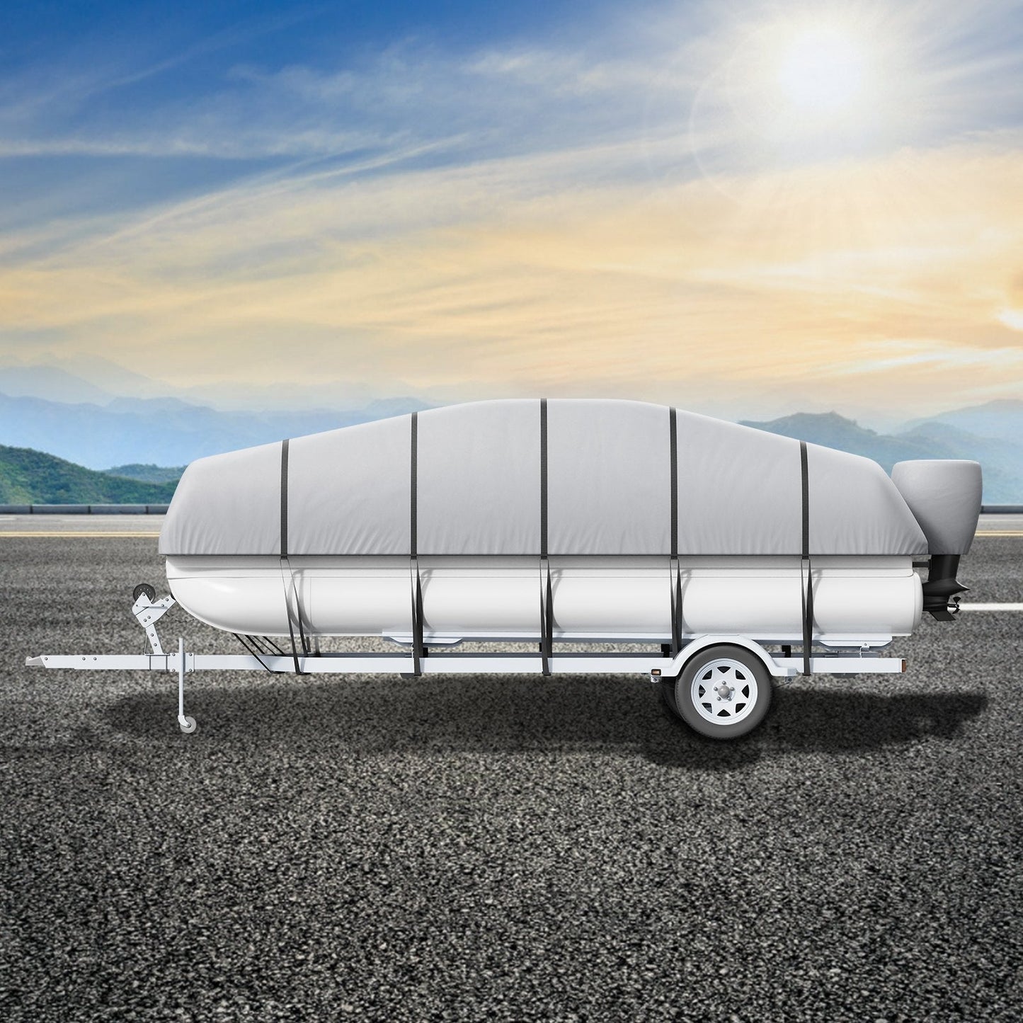 Pontoon Boat Cover 800D Waterproof Trailerable 19-20 ft with Storage Bag.