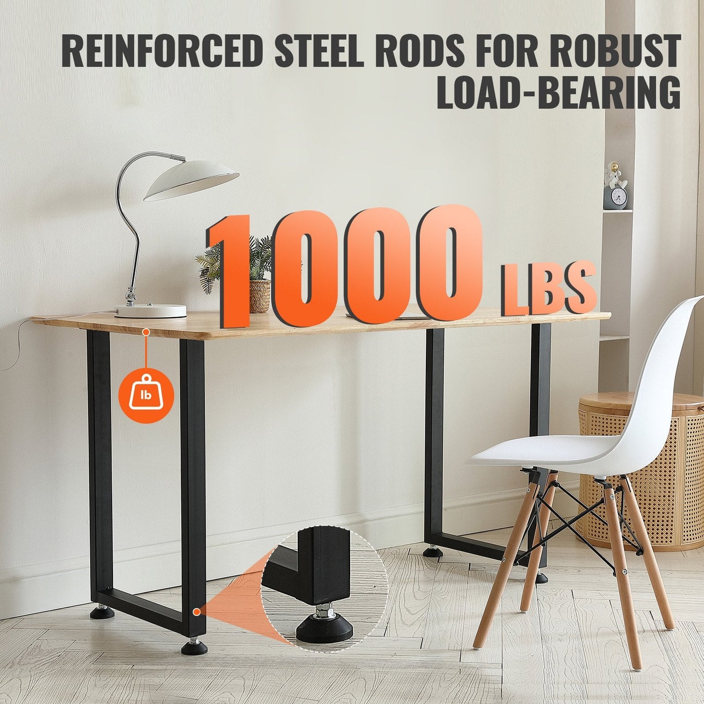 711.2MM Adjustable Furniture Legs, Square Reinforced Steel Office Table legs Set of 2 for DIY, Max Load 453.6KG Heavy Duty Desk Legs, Quick Instalation & Rich Accessories Legs Black