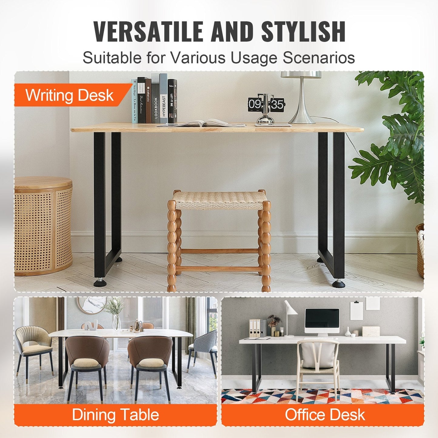 711.2MM Adjustable Furniture Legs, Square Reinforced Steel Office Table legs Set of 2 for DIY, Max Load 453.6KG Heavy Duty Desk Legs, Quick Instalation & Rich Accessories Legs Black