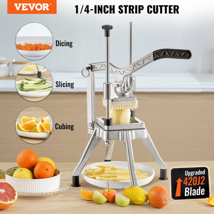 Commercial Vegetable Fruit Chopper 1/4" Blade Heavy Duty Professional Food Dicer Kattex French Fry Cutter Onion Slicer Stainless Steel for Tomato Peppers Potato Mushroom