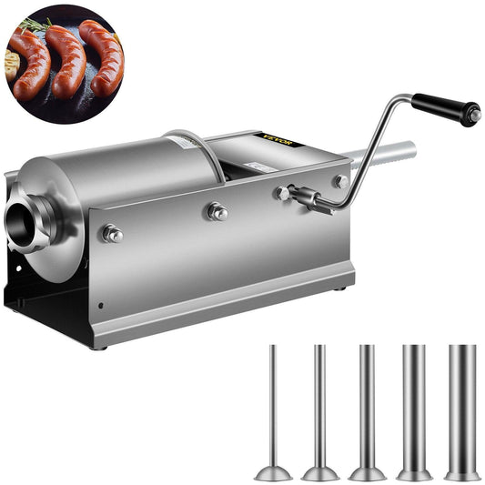 Manual Sausage Stuffer, 3 L / 7 LBS Horizontal Sausage Machine, Dual-Speed Meat Stuffer, Made of Food-Grade 304 Stainless Steel, Includes 5 Stuffing Tubes, for Home Kitchen Restaurant Commercial.
