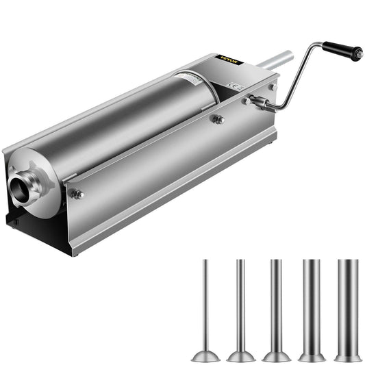 Manual Sausage Stuffer, 7 L / 15 LBS Horizontal Sausage Machine, Dual-Speed Meat Stuffer, Made of Food-Grade 304 Stainless Steel, Includes 5 Stuffing Tubes, for Home Kitchen Restaurant Commercia.