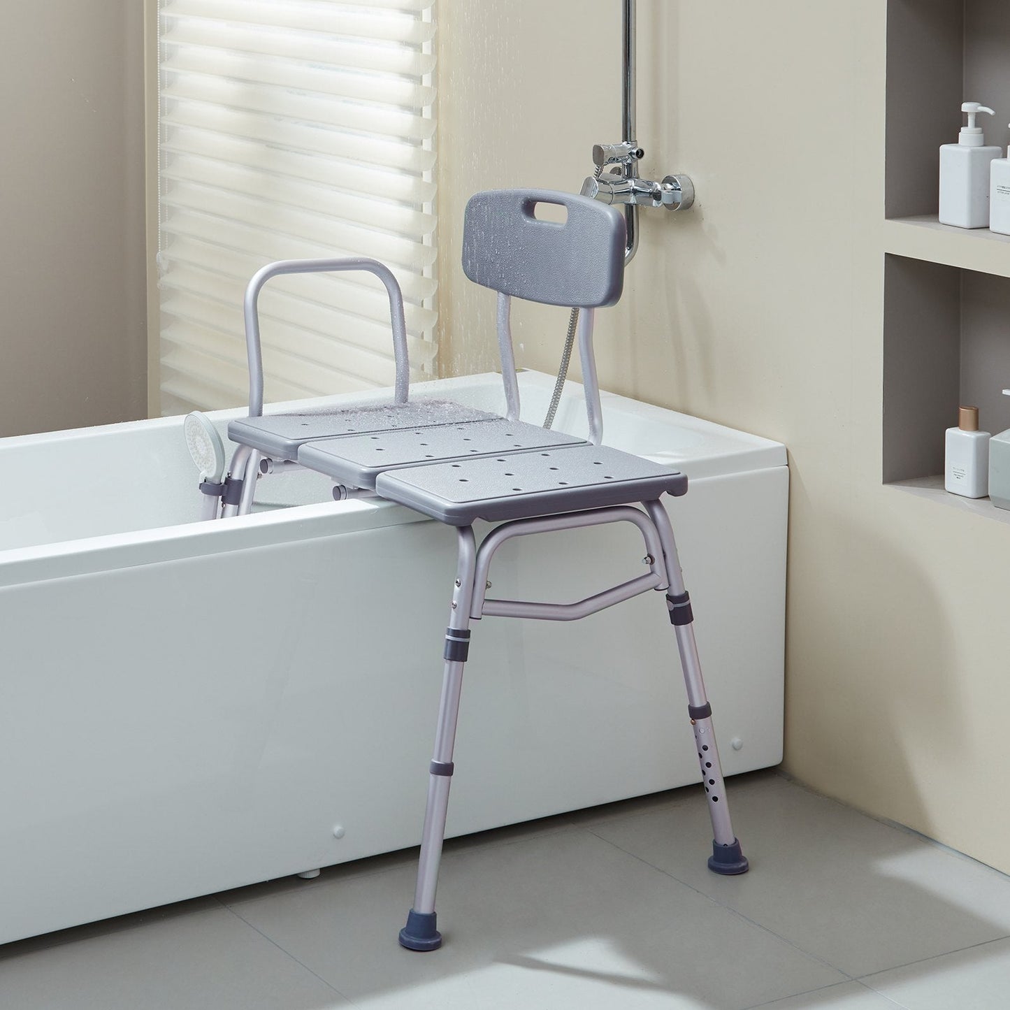 Tub Transfer Bench for Bathtub, Adjustable Shower Seats for Adults, Lightweight Shower Bench for Elderly and Disabled, Non-Slip Bath Seats with Armrest and Reversible Backrest, 400lbs Capacity