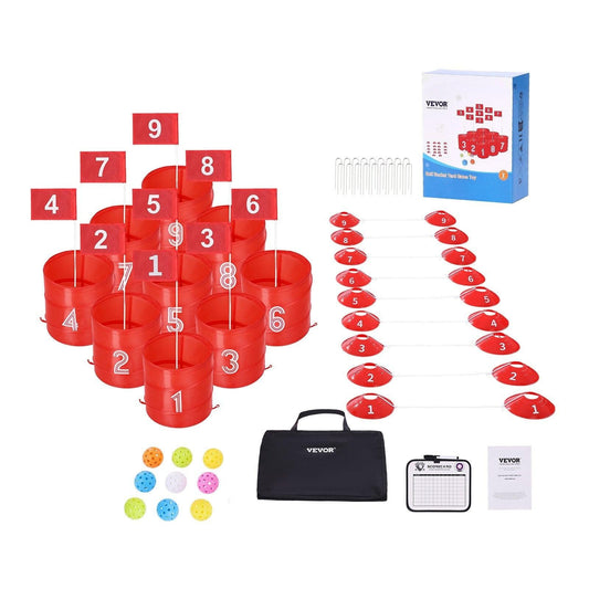 Backyard Golf Game 9 Hole Portable Bucket Golf Game for Kids and Adults.