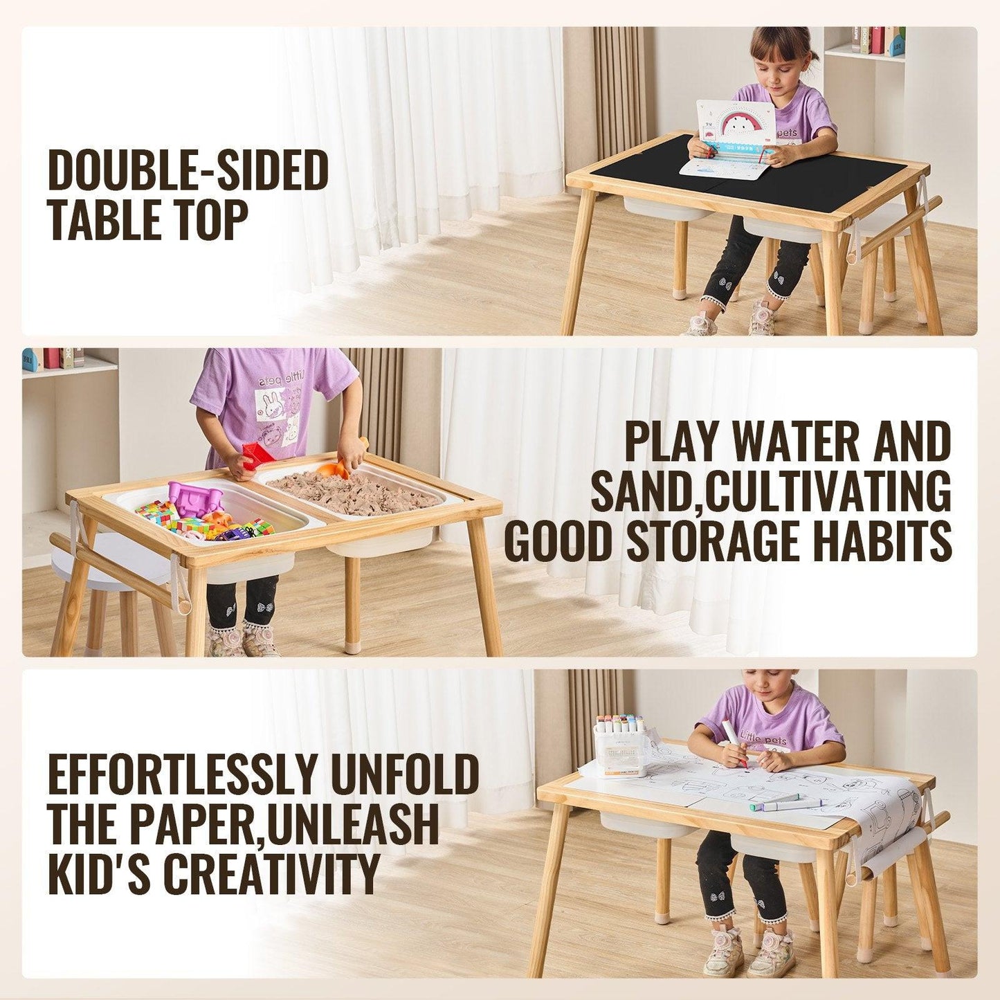 Kids Sensory Table & Chair Set Sand Water Play Table with 2 Storage Bins.