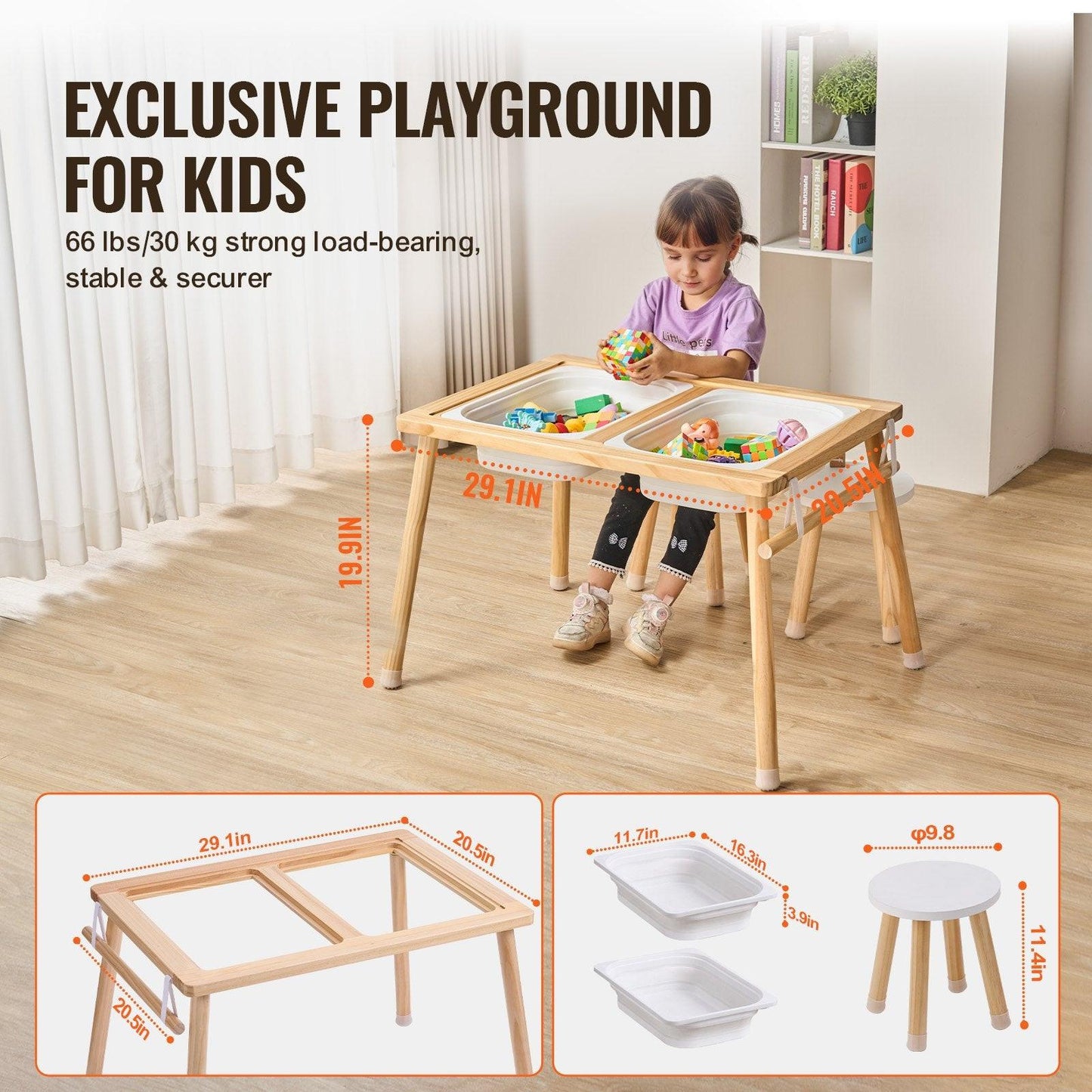 Kids Sensory Table & Chair Set Sand Water Play Table with 2 Storage Bins.