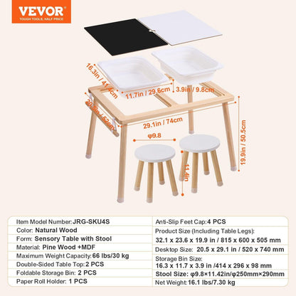 Kids Sensory Table & Chair Set Sand Water Play Table with 2 Storage Bins.