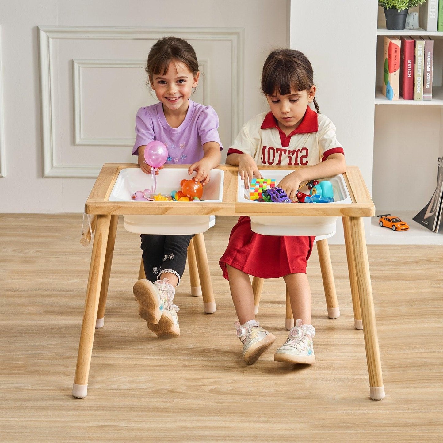 Kids Sensory Table & Chair Set Sand Water Play Table with 2 Storage Bins.