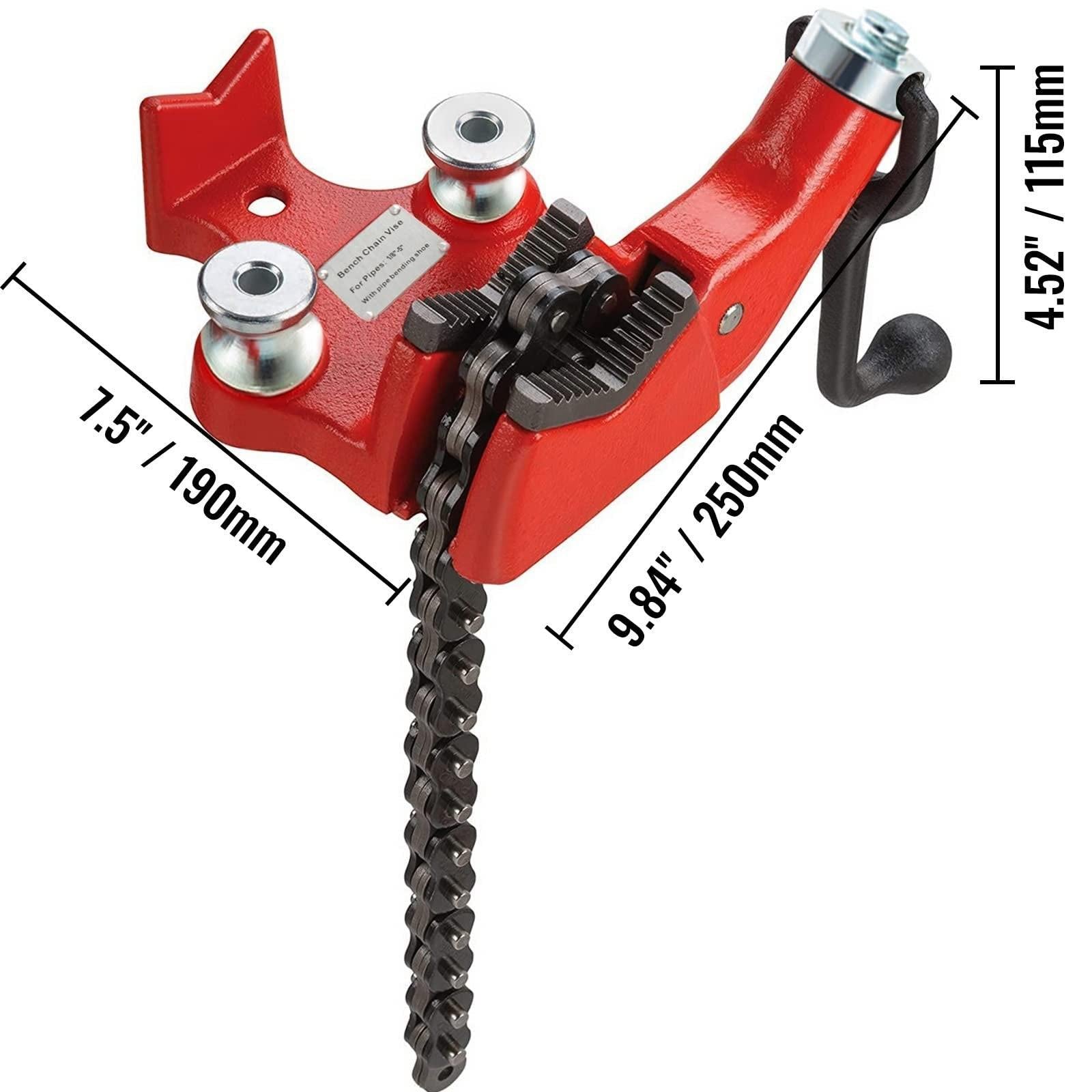 Screw Bench Chain Vice For 1/8'' to 5'' Pipe Bench Vice With Crank Handle.