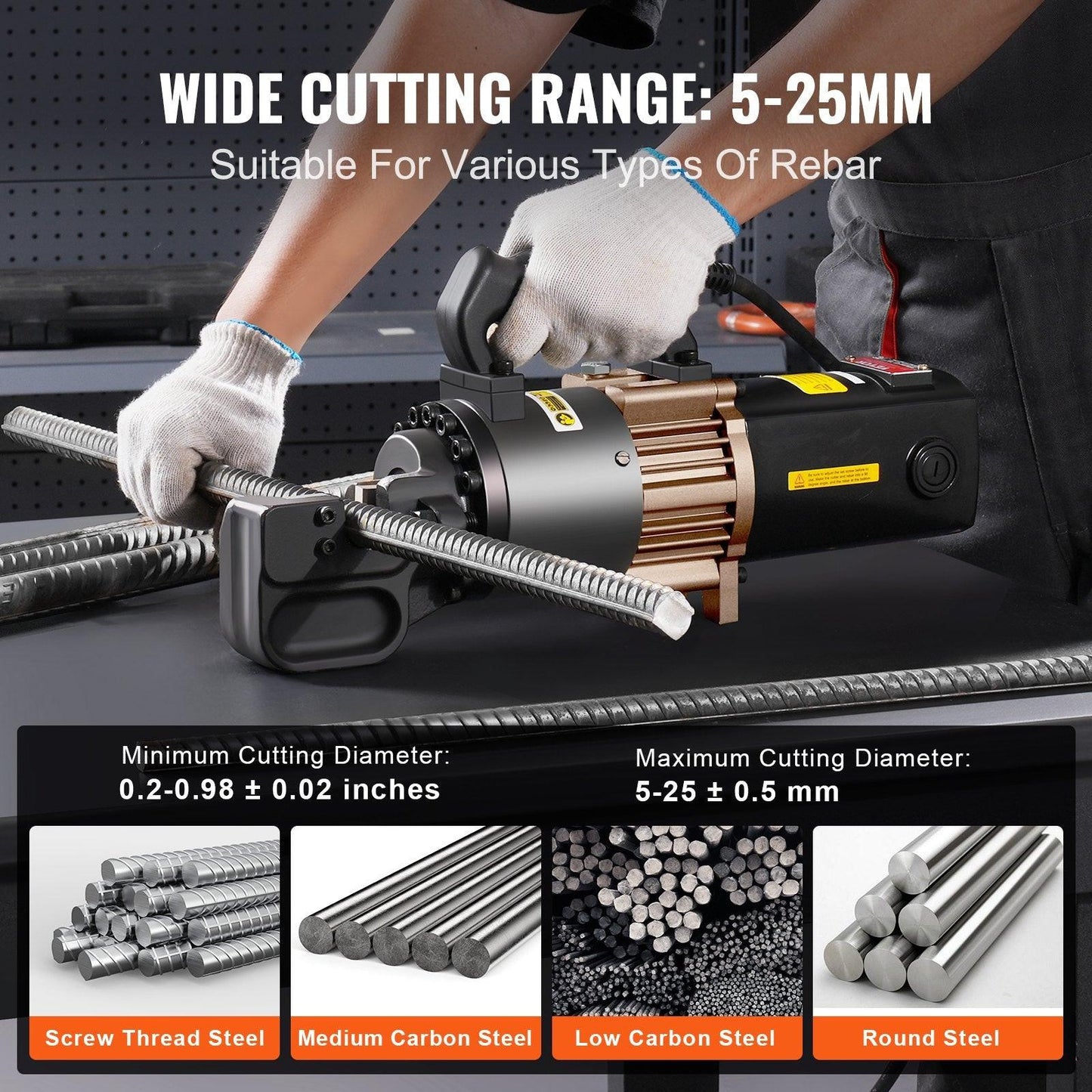 2000W Electric Hydraulic Rebar Cutter Cutting up to 1 Inch #8 4-25mm.