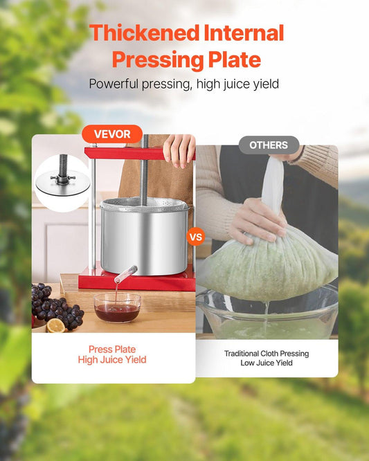 Fruit Wine Press Manual Press for Wine Making 1.6 Gal/6L Stainless Steel.