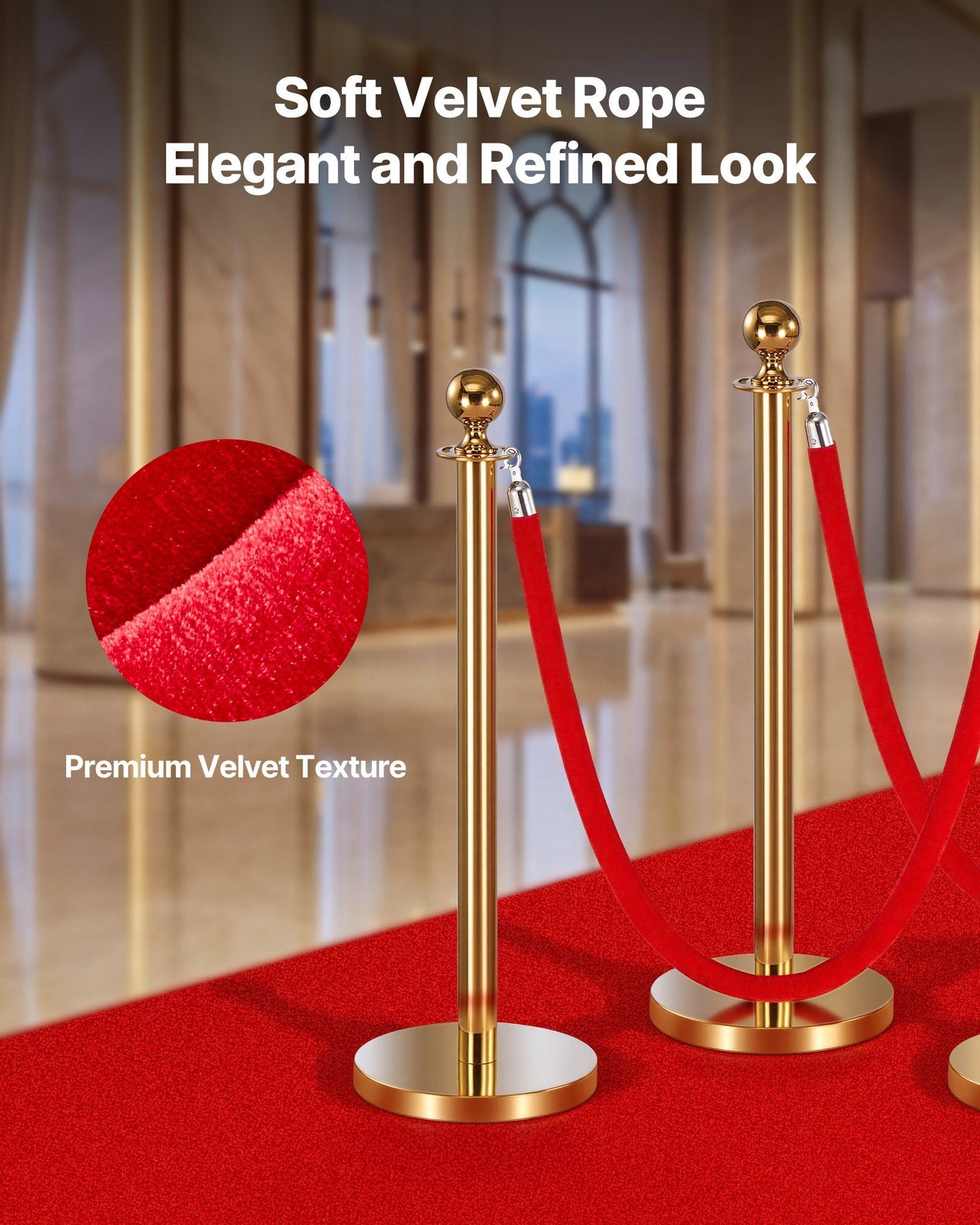 4 Pcs Red Velvet Stanchion Ropes, 1.5 m Crowd Control Stanchion Red Velvet Ropes with Silver Hooks, Post Queue Barrier Carpet Rope for Carpet Events Movie Theaters Grand Openings Hotels Party