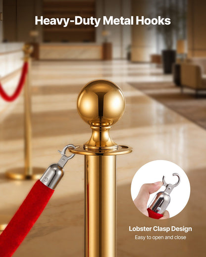 2 Pcs Red Velvet Stanchion Ropes, 1.5 m Crowd Control Stanchion Red Velvet Ropes with Silver Hooks, Post Queue Barrier Carpet Rope for Carpet Events Movie Theaters Grand Openings Hotels Party