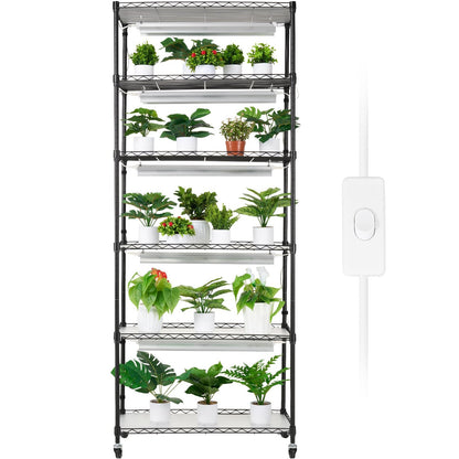 DIY Plant Stand with Grow Lights 6 Tiers 192W 70.9" Tall Plant Grow Shelf