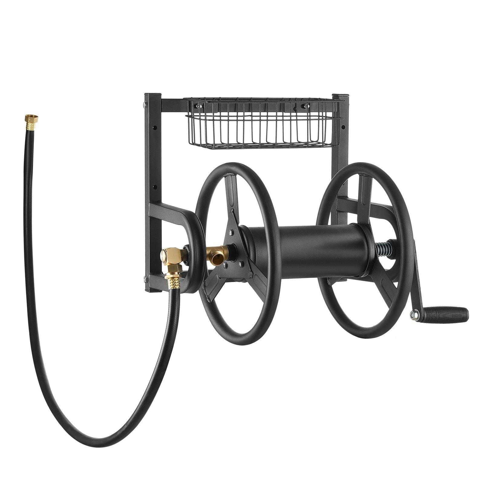 Wall Mounted Garden Hose Reel 125ft 5/8 in Metal Hose Reel with Basket.