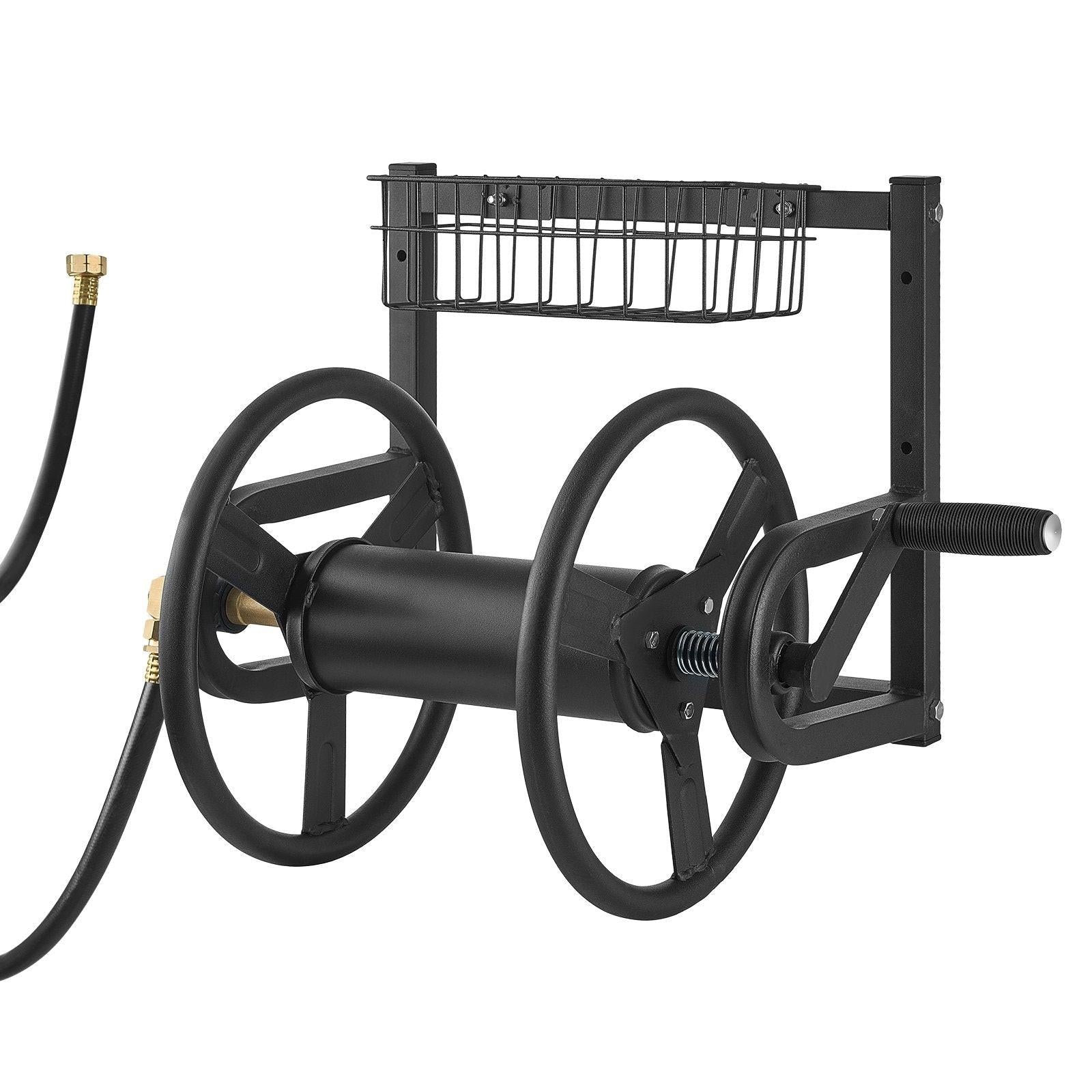 Wall Mounted Garden Hose Reel 125ft 5/8 in Metal Hose Reel with Basket.