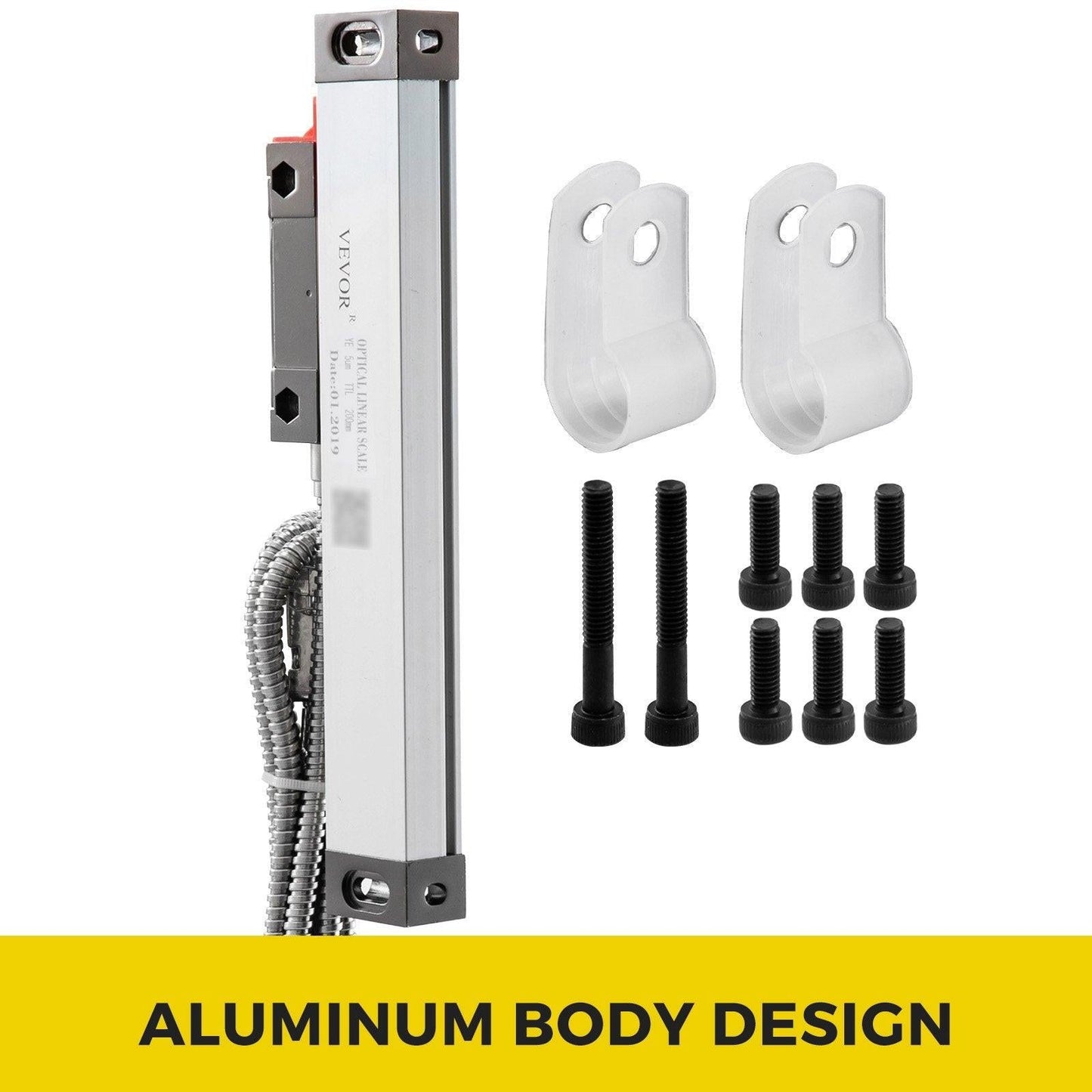 1 Axis Lathe Linear Scale 200mm with Accuracy 0.0002" Optical Length Precision Linear Scale Aluminum Body for Mill Milling Lathe Machine with Accessories (200mm(8")).
