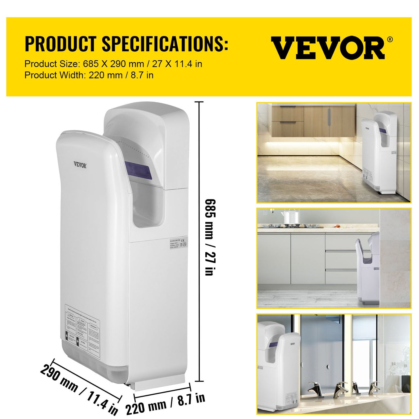 Jet Hand Dryer Blade Hand Dryer Automatic High Speed for Washroom White