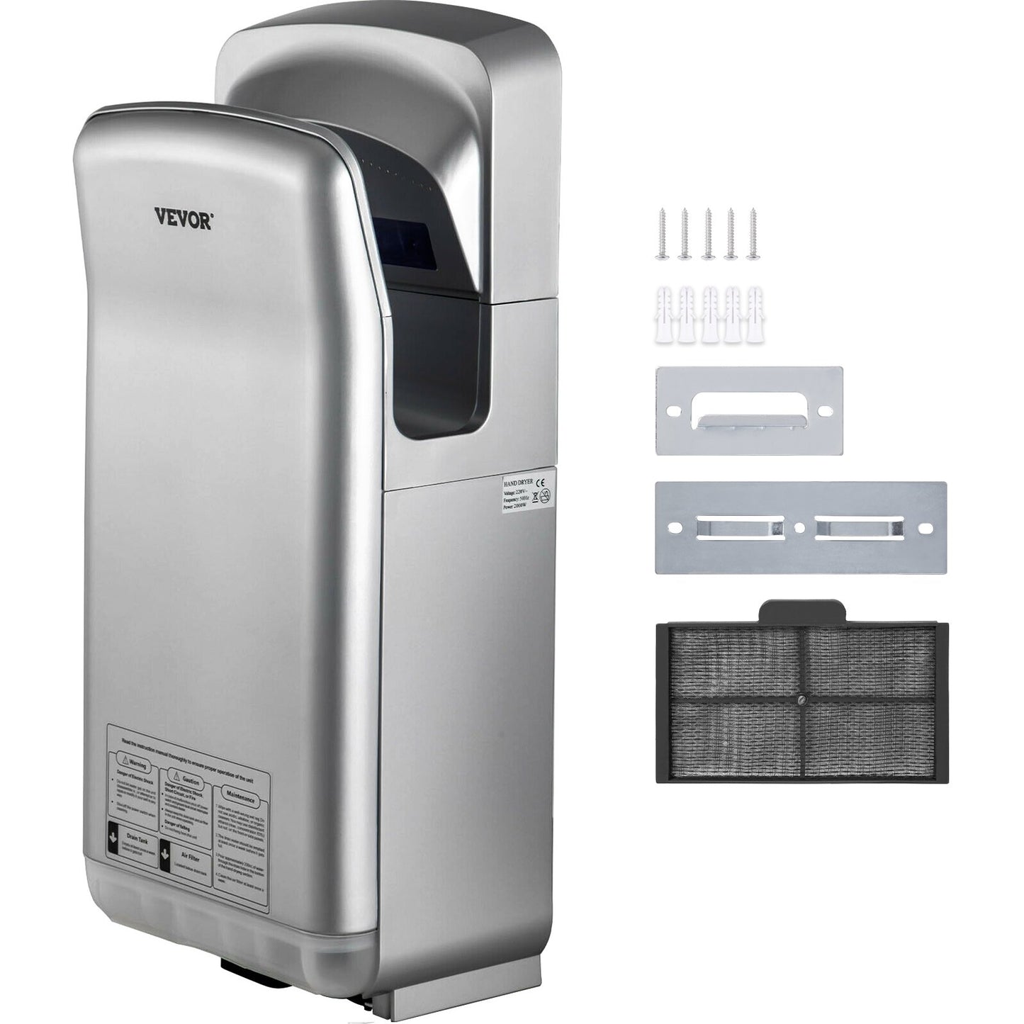 Jet Hand Dryer Blade Hand Dryer Automatic High Speed for Washroom Silver