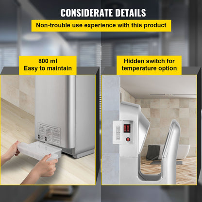 Jet Hand Dryer Blade Hand Dryer Automatic High Speed for Washroom Silver