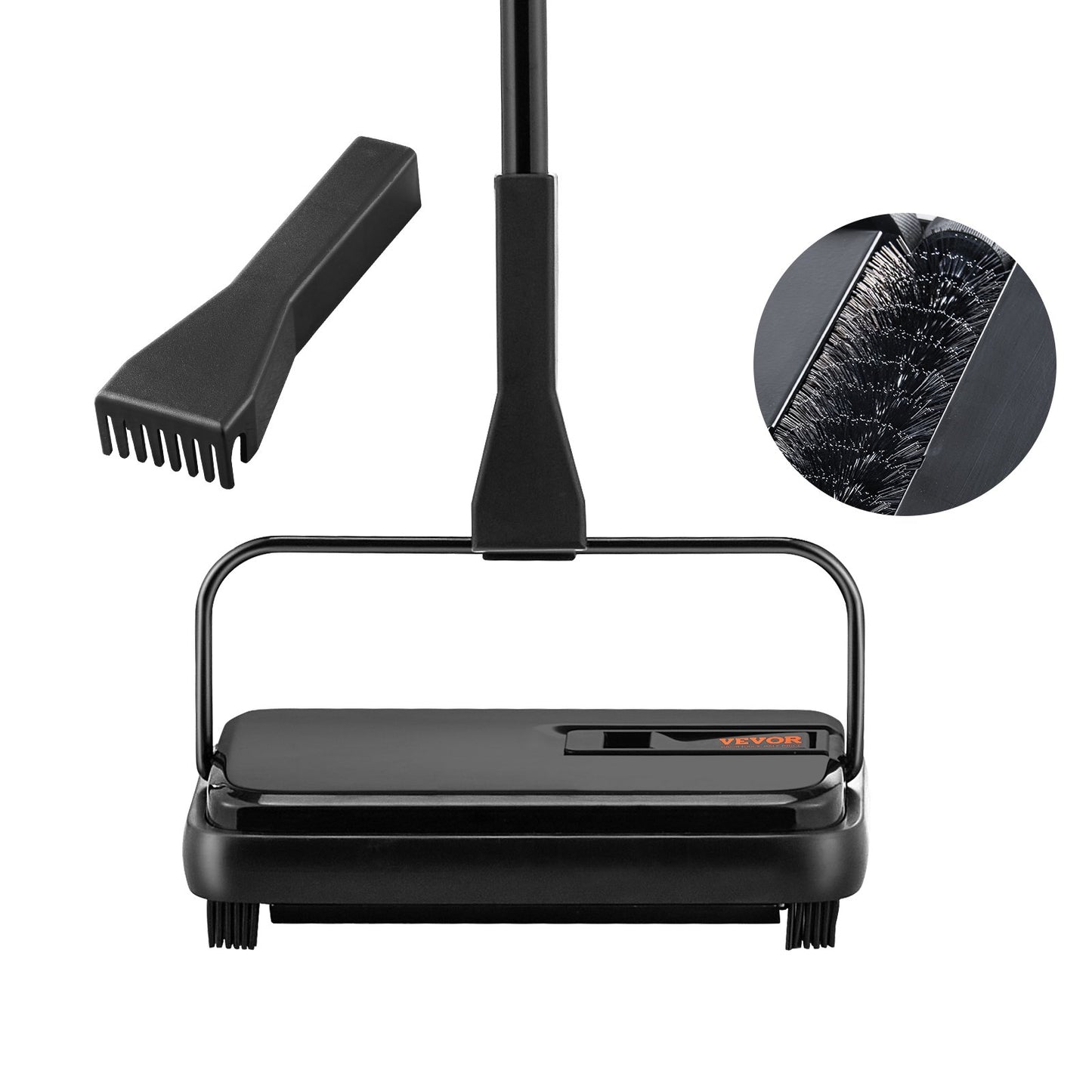 Carpet Sweeper, 200 mm Sweeping Paths, Floor Sweeper Manual Non Electric, 300 ml Dustbin Capacity with Comb for Home Office Rugs Hardwood Surfaces Wood Floors Laminate, Cleans Dust Pet Hair
