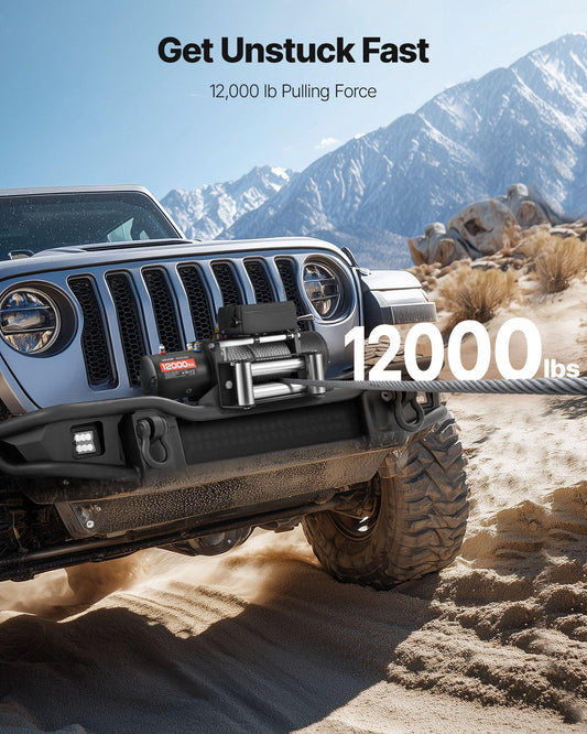 Electric Winch, 5400 kg Load Capacity, 12V DC Truck Winch with Î¦9.1 mm x 24 m Steel Rope, Wireless & Wired Remote Control, IP55 Waterproof for Towing SUV Jeep Trailer Boat Off-Road Vehicle.