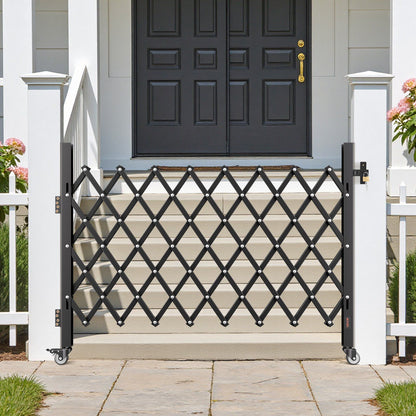 Single Folding Security Gate, Lockable Scissor Gate with 360 degree Swivel Casters, Outdoor Barricade Steel Retractable Gates, for Entry Security, Garage, Warehouse & Pool, 1700 x 1310 mm (W x H)