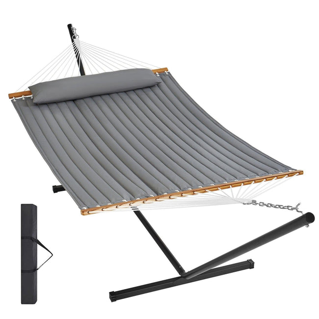 Double Quilted Fabric Hammock Two Person Hammock with Stand 480lb Capacity. Hover Image