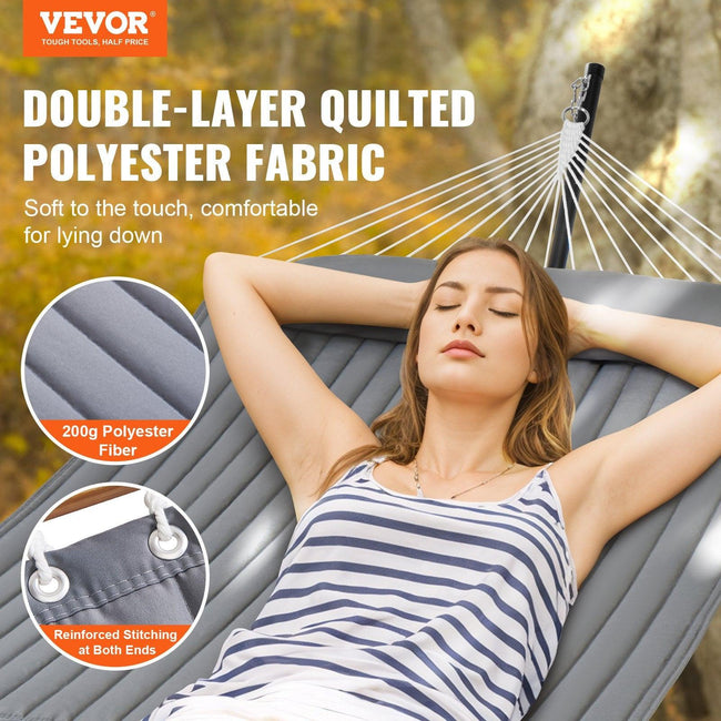 Double Quilted Fabric Hammock Two Person Hammock with Stand 480lb Capacity Main Image