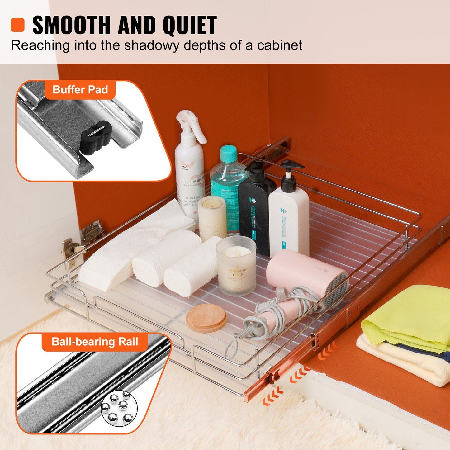 18.5"Wx21"Dx3.5"H Pull Out Cabinet Organizer, Heavy Duty Slide Out Pantry Shelves, Steel Roll Out Drawers, Sliding Drawer Storage for Home Under Sink, 20"Wx22"Dx7"H Install Size for Cabinet