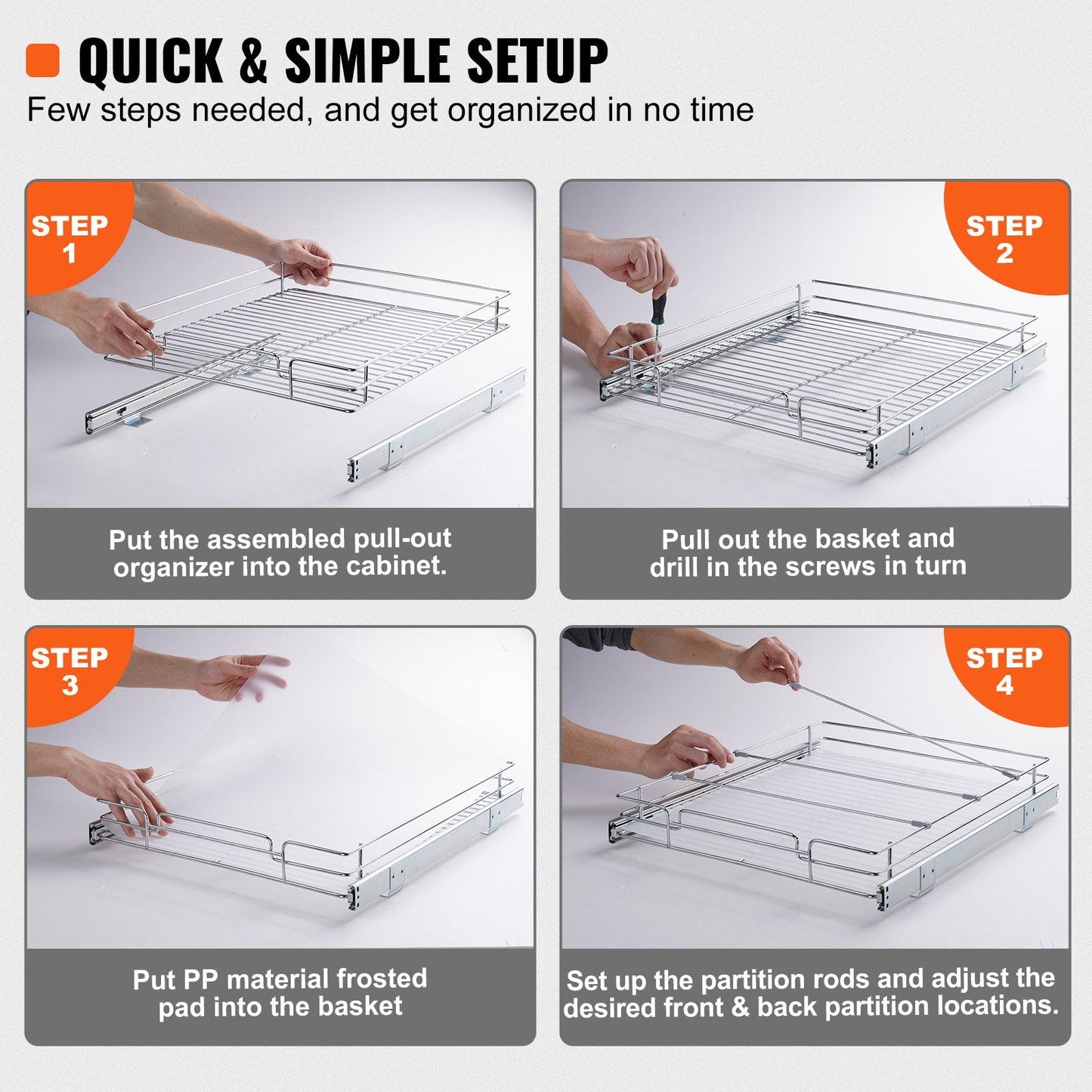 18.5"Wx21"Dx3.5"H Pull Out Cabinet Organizer, Heavy Duty Slide Out Pantry Shelves, Steel Roll Out Drawers, Sliding Drawer Storage for Home Under Sink, 20"Wx22"Dx7"H Install Size for Cabinet