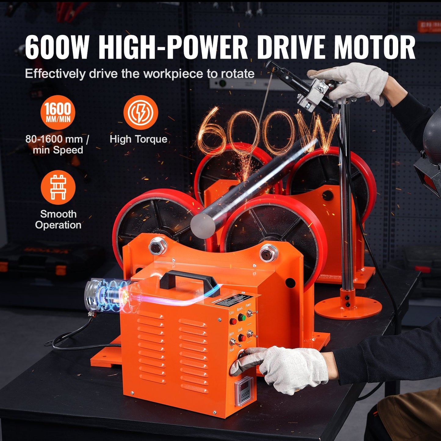 Turning Rolls Linkage Roller, 1000KG/2205LBS Loading Welding Turning Roll, 25-1400mm Diameter, 80-1600 mm/min Rotary Welding Positioner & Welding Torch Stand for Welding Equipment Support