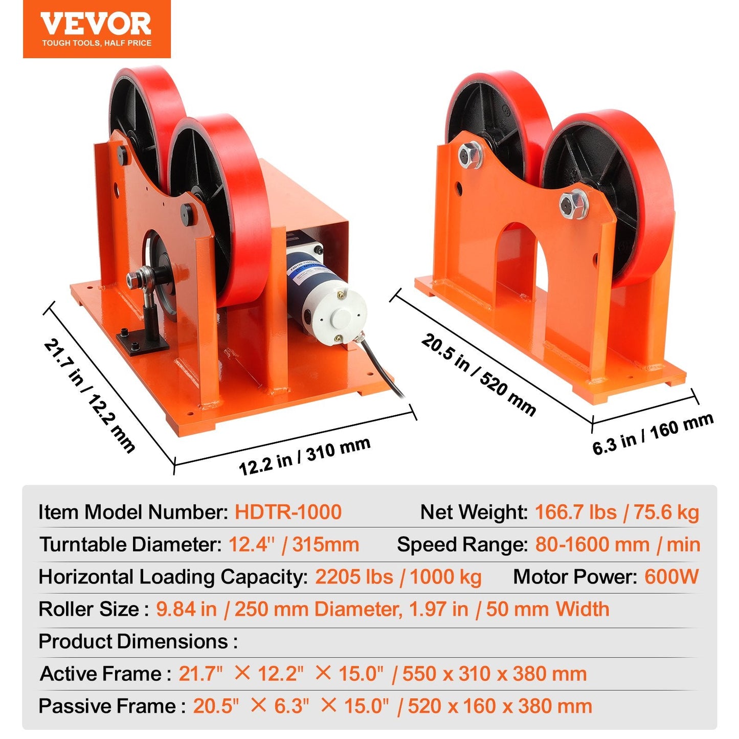 Turning Rolls Linkage Roller, 1000KG/2205LBS Loading Welding Turning Roll, 25-1400mm Diameter, 80-1600 mm/min Rotary Welding Positioner & Welding Torch Stand for Welding Equipment Support