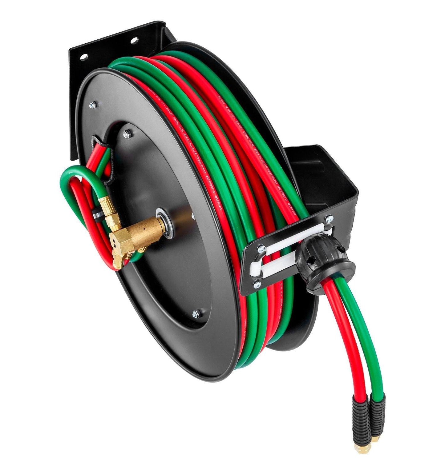 Retractable Welding Hose Reel, 1/4-Inch x 50FT Twin Oxygen Acetylene Rubber Hose Max 300PSI - T Grade, Ceiling/Wall Mount Heavy Duty Steel Hose Reel Auto-Rewind, Ideal for Workshops Garages.