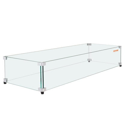 Glass Wind Guard for Rectangular Fire Pit Table 798 x 317 x 165 mm, 8mm Thick and Sturdy Tempered Glass Panel with Hard Aluminum Corner Bracket & Rubber Feet, Easy to Assemble