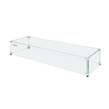Glass Wind Guard for Rectangular Fire Pit Table 798 x 317 x 165 mm, 8mm Thick and Sturdy Tempered Glass Panel with Hard Aluminum Corner Bracket & Rubber Feet, Easy to Assemble