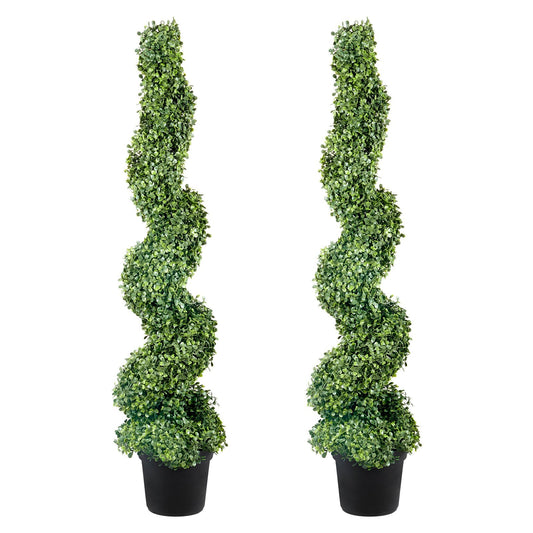 Artificial Topiaries Boxwood Trees, 10cm Tall (2 Pieces) Faux Topiary Plant Outdoor, All-year Green Feaux Plant w/ Replaceable Leaves for Decorative Indoor/Outdoor/Garden