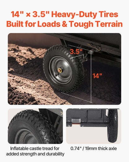 Garden Utility Trailer, 10 Cu. Ft & 227 kg Capacity, ATV UTV Hauling Trailer, Tow Behind Steel Dump Cart with 14" Tires, Hand Pull or Foot Pedal, Heavy Duty Yard Trailers for Lawn Mower Tractor