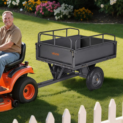 Garden Utility Trailer, 10 Cu. Ft & 227 kg Capacity, ATV UTV Hauling Trailer, Tow Behind Steel Dump Cart with 14" Tires, Hand Pull or Foot Pedal, Heavy Duty Yard Trailers for Lawn Mower Tractor