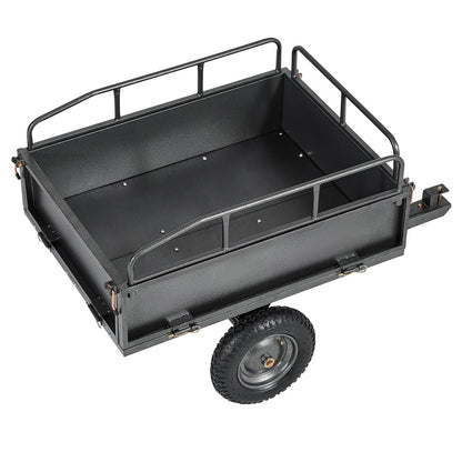 Garden Utility Trailer, 10 Cu. Ft & 227 kg Capacity, ATV UTV Hauling Trailer, Tow Behind Steel Dump Cart with 14" Tires, Hand Pull or Foot Pedal, Heavy Duty Yard Trailers for Lawn Mower Tractor