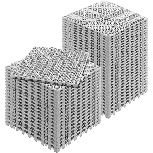 Modular Interlocking Cushion, 50 Pack 30 x 30 cm Splicing Drainage Mats, Soft PVC Interlocking Drainage Floor Tiles, Non-Slip Drainage Holes for Restroom, Bathroom, Kitchen, Pool, Wet Area, Gray.