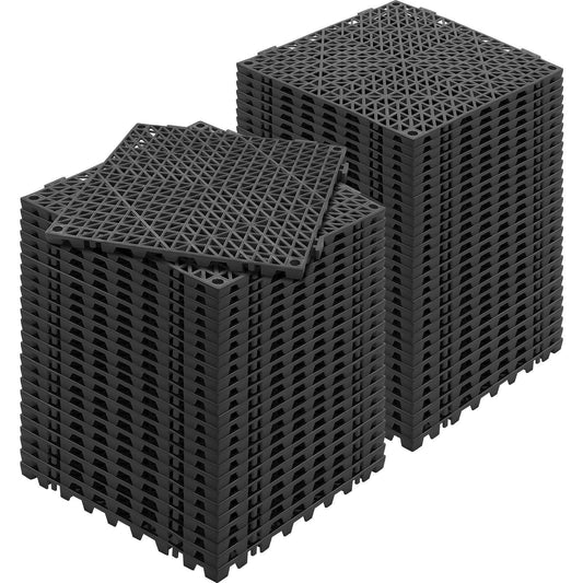 Modular Interlocking Cushion, 55 Pack 30 x 30 cm Splicing Drainage Mats, PVC Interlocking Drainage Floor Tiles, Non-Slip Drainage Holes for Restroom, Bathroom, Kitchen, Pool, Wet Area, Black.