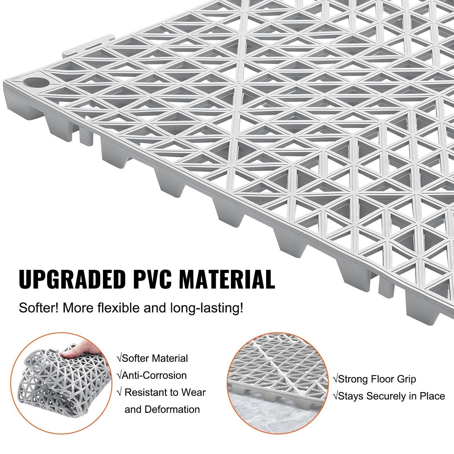 Modular Interlocking Cushion, 55 Pack 30 x 30 cm Splicing Drainage Mats, Soft PVC Interlocking Drainage Floor Tiles, Non-Slip Drainage Holes for Restroom, Bathroom, Kitchen, Pool, Wet Area, Gray