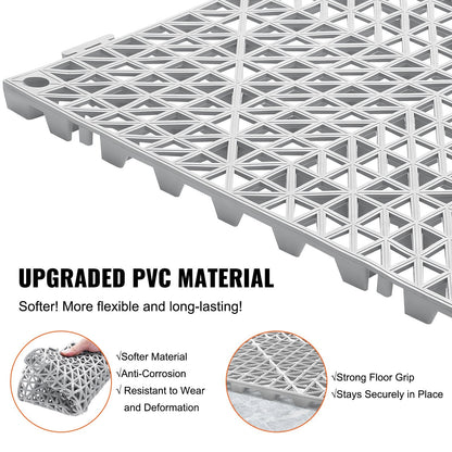 Modular Interlocking Cushion, 55 Pack 30 x 30 cm Splicing Drainage Mats, Soft PVC Interlocking Drainage Floor Tiles, Non-Slip Drainage Holes for Restroom, Bathroom, Kitchen, Pool, Wet Area, Gray