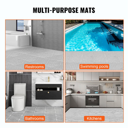 Modular Interlocking Cushion, 55 Pack 30 x 30 cm Splicing Drainage Mats, Soft PVC Interlocking Drainage Floor Tiles, Non-Slip Drainage Holes for Restroom, Bathroom, Kitchen, Pool, Wet Area, Gray
