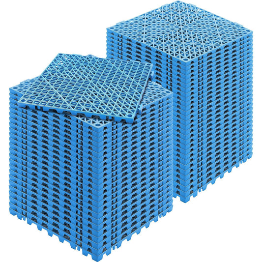 Modular Interlocking Cushion, 55 Pack 30 x 30 cm Splicing Drainage Mats, Soft PVC Interlocking Drainage Floor Tiles, Non-Slip Drainage Holes for Restroom, Bathroom, Kitchen, Pool, Wet Area, Blue.